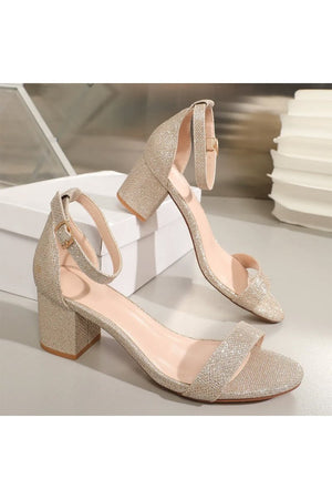 Open Toe Ankle Strap Suede Block-Heel Sandals