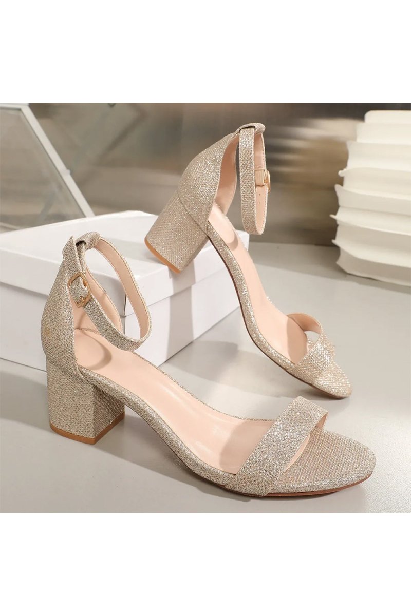 Open Toe Ankle Strap Suede Block-Heel Sandals