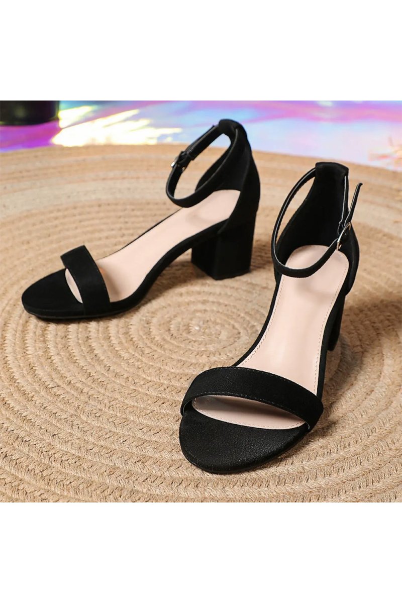 Open Toe Ankle Strap Suede Block-Heel Sandals