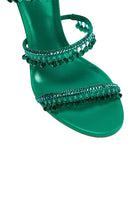 Open Toe Ankle Wrap Beaded Crystal Stiletto Heels