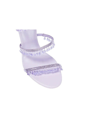 Open Toe Ankle Wrap Beaded Crystal Stiletto Heels - KissProm