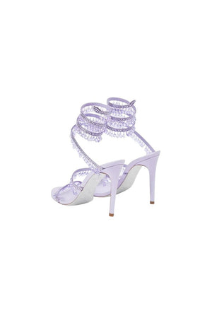 Open Toe Ankle Wrap Beaded Crystal Stiletto Heels - KissProm