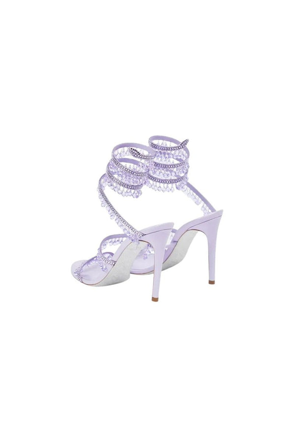 Open Toe Ankle Wrap Beaded Crystal Stiletto Heels - KissProm