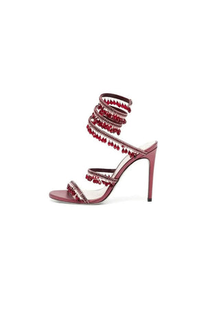 Open Toe Ankle Wrap Beaded Crystal Stiletto Heels - KissProm