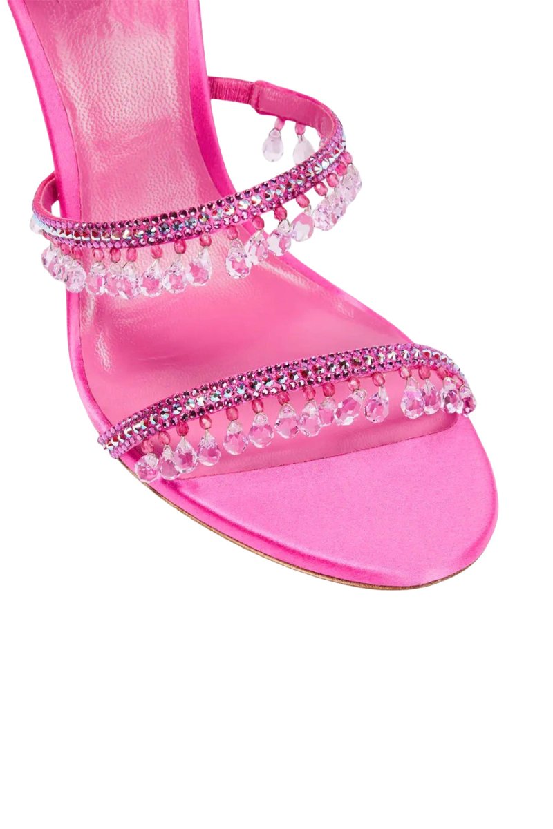 Open Toe Ankle Wrap Beaded Crystal Stiletto Heels