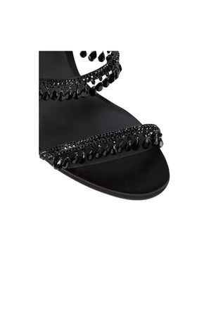 Open Toe Ankle Wrap Beaded Crystal Stiletto Heels - KissProm