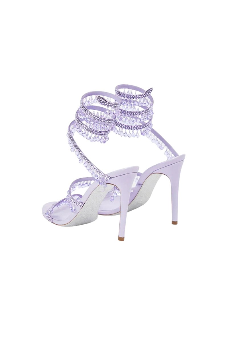Open Toe Ankle Wrap Beaded Crystal Stiletto Heels