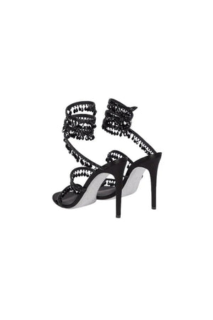 Open Toe Ankle Wrap Beaded Crystal Stiletto Heels - KissProm