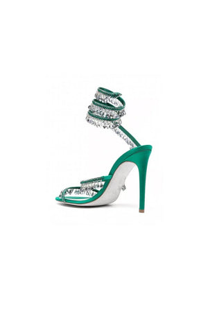 Open Toe Ankle Wrap Beaded Crystal Stiletto Heels - KissProm