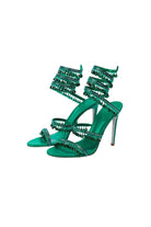 Open Toe Ankle Wrap Beaded Crystal Stiletto Heels