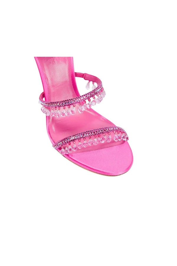 Open Toe Ankle Wrap Beaded Crystal Stiletto Heels - KissProm