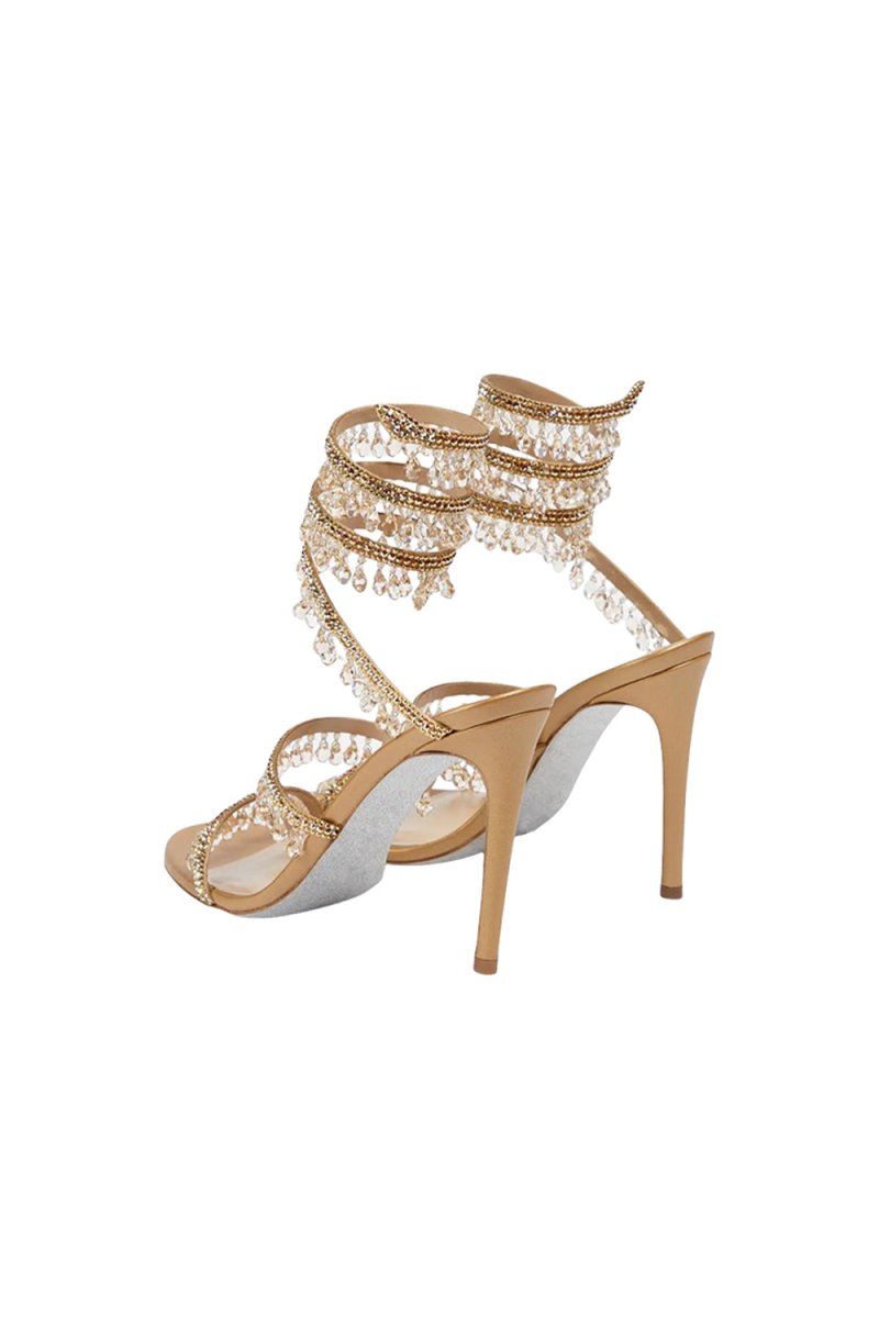 Open Toe Ankle Wrap Beaded Crystal Stiletto Heels