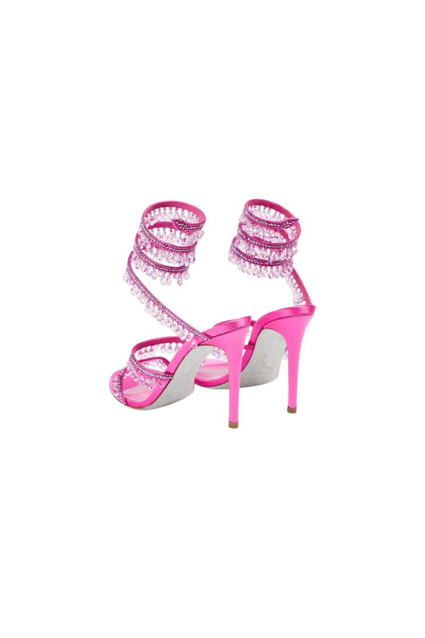 Open Toe Ankle Wrap Beaded Crystal Stiletto Heels - KissProm
