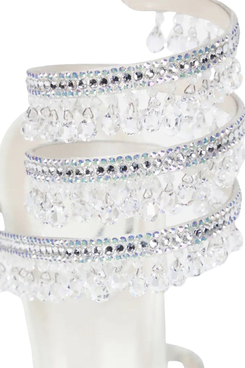 Open Toe Ankle Wrap Beaded Crystal Stiletto Heels