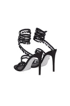 Open Toe Ankle Wrap Beaded Crystal Stiletto Heels