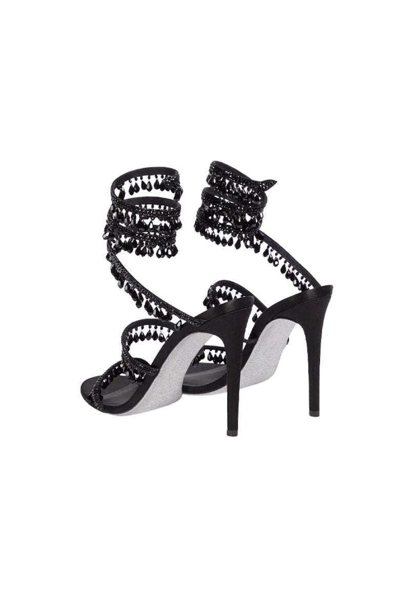 Open Toe Ankle Wrap Beaded Crystal Stiletto Heels