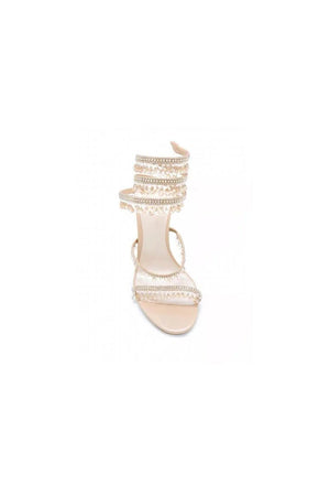 Open Toe Ankle Wrap Beaded Crystal Stiletto Heels - KissProm