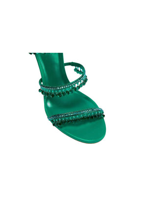 Open Toe Ankle Wrap Beaded Crystal Stiletto Heels - KissProm