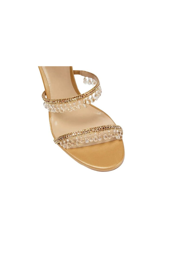 Open Toe Ankle Wrap Beaded Crystal Stiletto Heels - KissProm