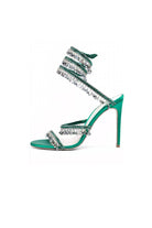 Open Toe Ankle Wrap Beaded Crystal Stiletto Heels