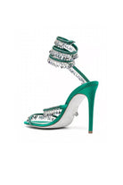 Open Toe Ankle Wrap Beaded Crystal Stiletto Heels