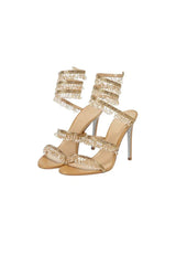 Open Toe Ankle Wrap Beaded Crystal Stiletto Heels - KissProm