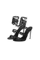 Open Toe Ankle Wrap Beaded Crystal Stiletto Heels