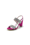 Open Toe Beaded Buckle Satin Chunky Heels - KissProm