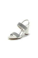 Open Toe Beaded Buckle Satin Chunky Heels - KissProm