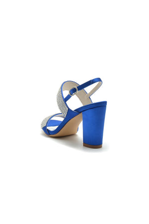 Open Toe Beaded Buckle Satin Chunky Heels - KissProm