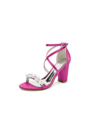 Open Toe Beaded Cross Strap High Heels - KissProm