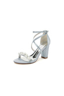 Open Toe Beaded Cross Strap High Heels - KissProm