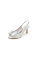 Open Toe Beaded Lace Wedding Shoes With Bow - KissProm