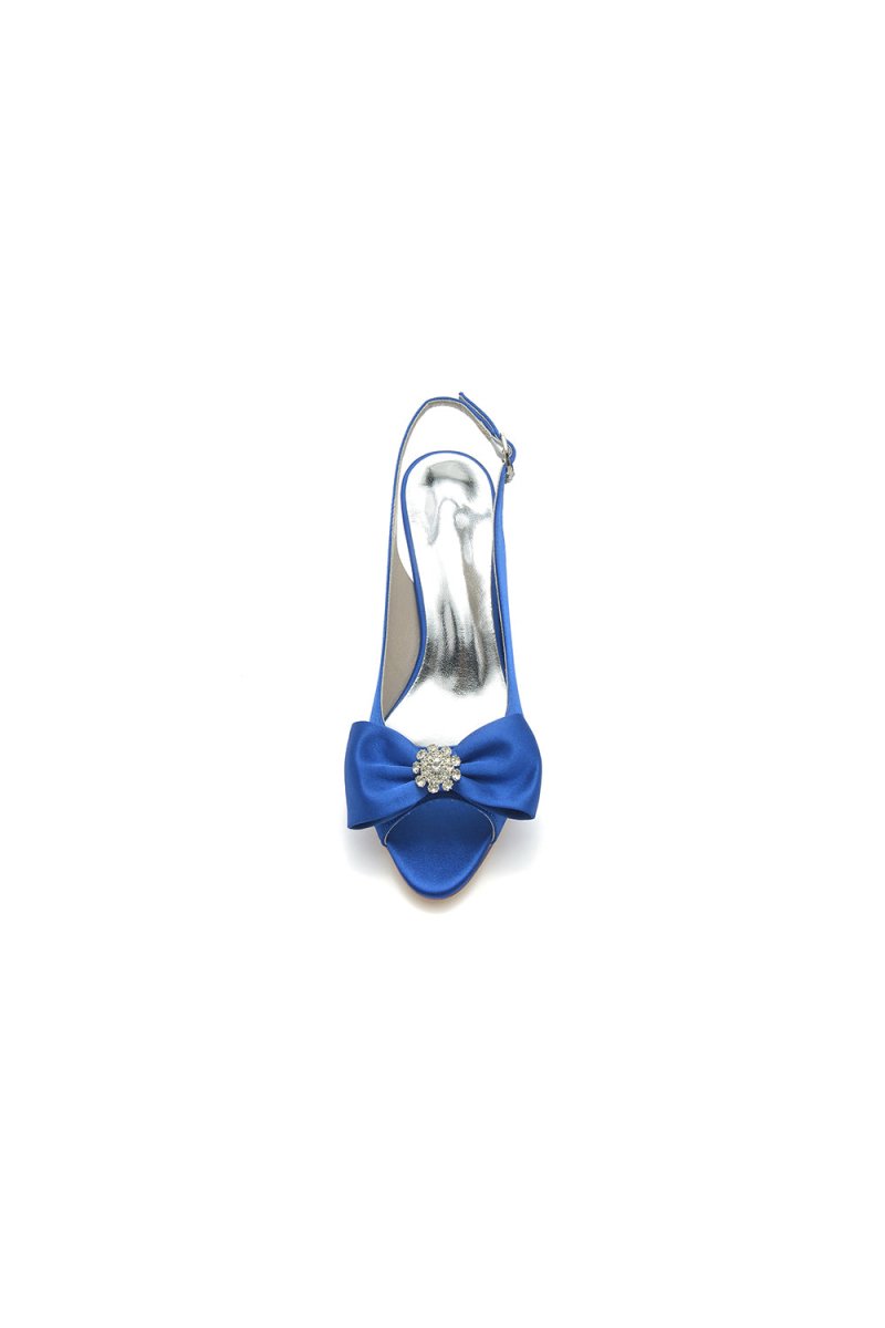 Open Toe Beaded Satin Stiletto Heels With Bow - KissProm