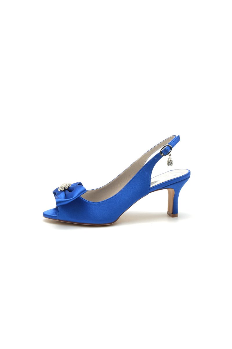 Open Toe Beaded Satin Stiletto Heels With Bow - KissProm