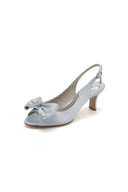 Open Toe Beaded Satin Stiletto Heels With Bow - KissProm