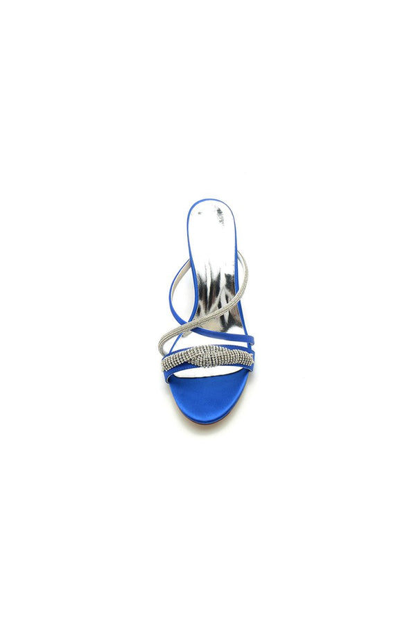 Open Toe Block Heels with Rhinestone - KissProm