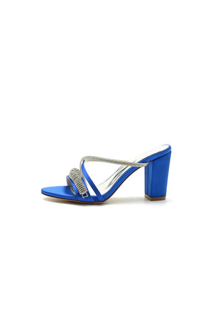 Open Toe Block Heels with Rhinestone - KissProm
