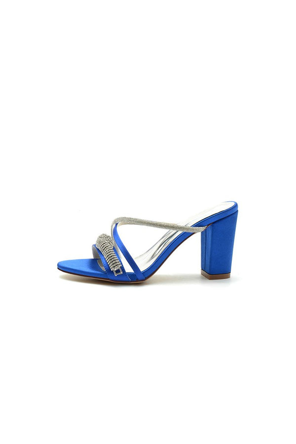 Open Toe Block Heels with Rhinestone - KissProm