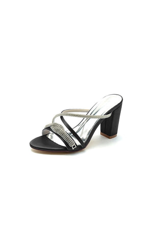 Open Toe Block Heels with Rhinestone - KissProm