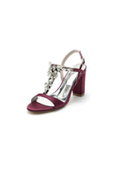 Open Toe Chunky Heels With Rhinestone Flower - KissProm