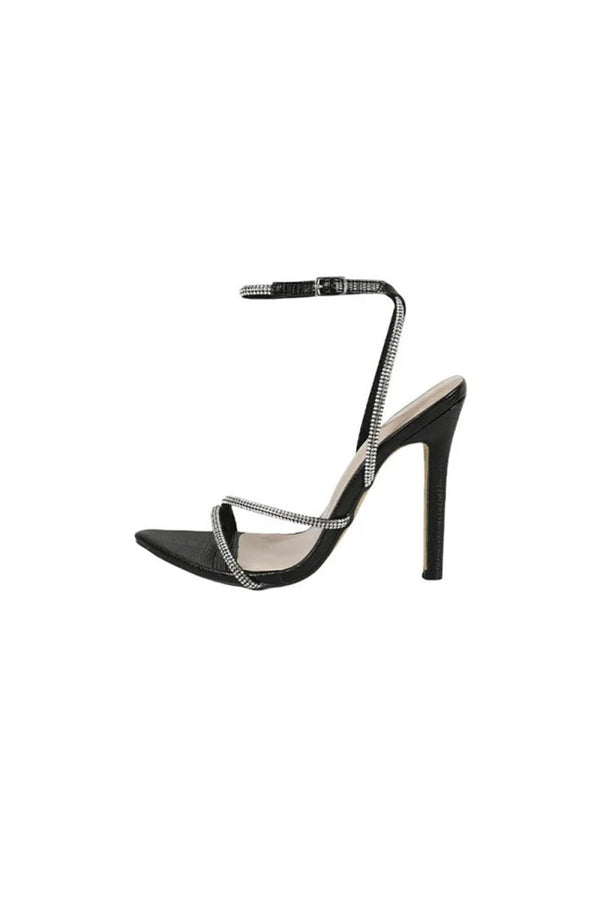 Open Toe Cross Strap Rhinestone Stiletto Sandals - KissProm