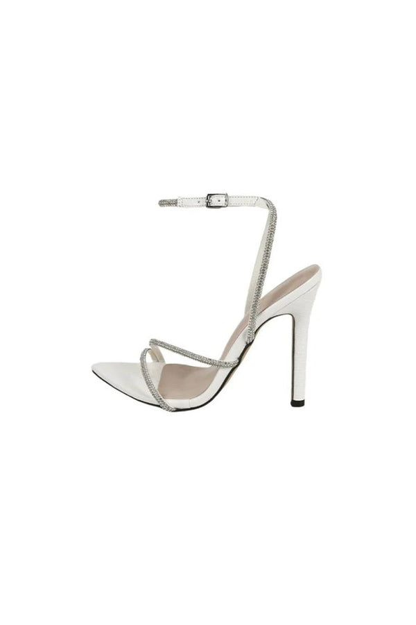 Open Toe Cross Strap Rhinestone Stiletto Sandals - KissProm