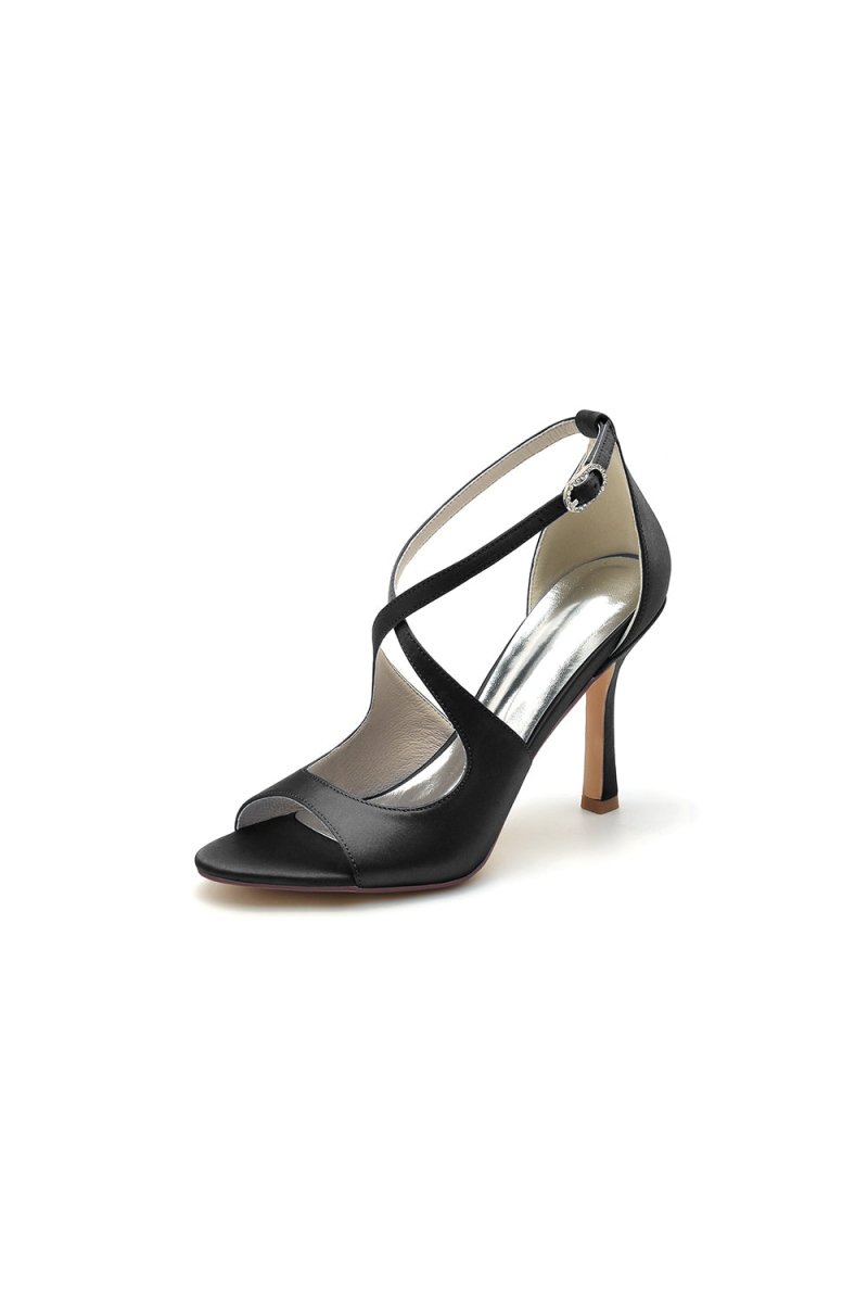 Open Toe Cross Strap Satin Stiletto Heels - KissProm