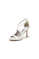 Open Toe Cross Strap Satin Stiletto Heels - KissProm