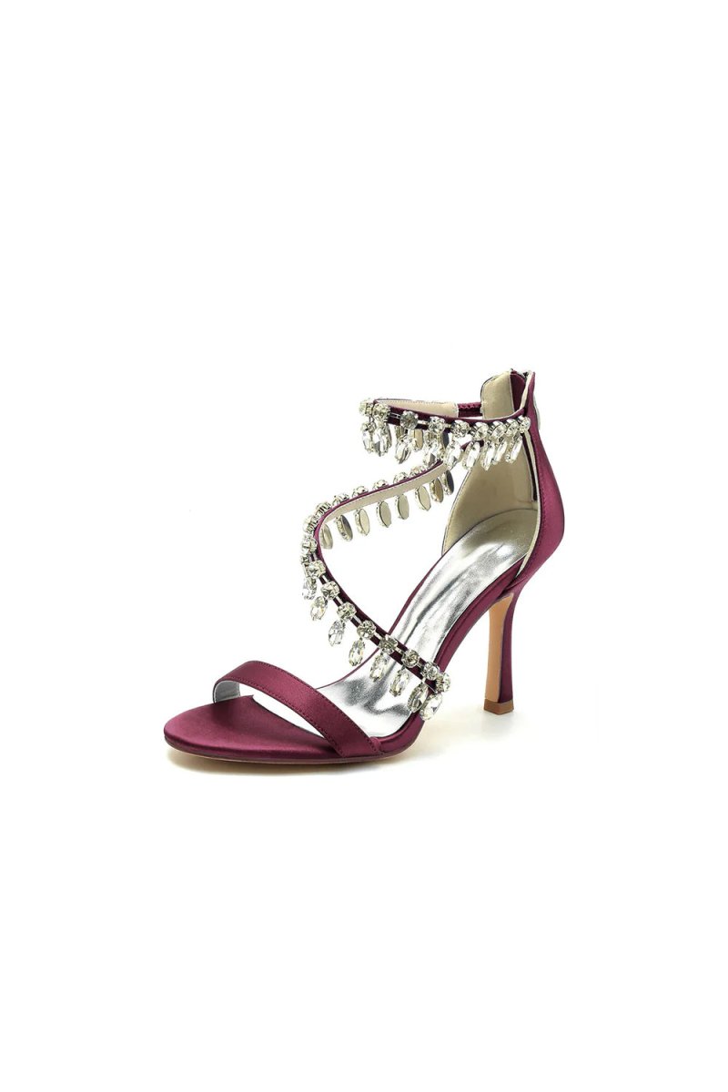 Open Toe Crystal Ankle Strap Stiletto Sandals - KissProm