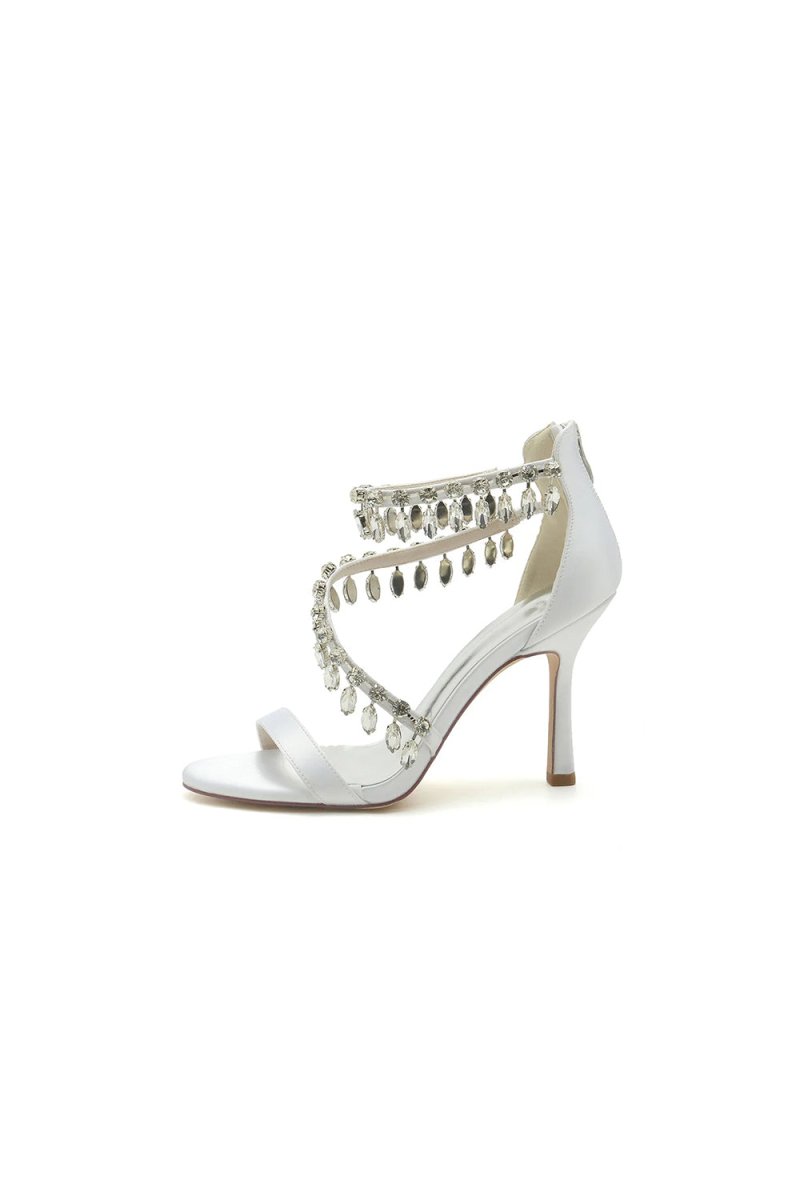 Open Toe Crystal Ankle Strap Stiletto Sandals - KissProm