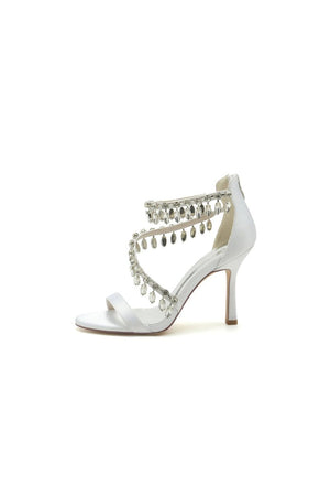 Open Toe Crystal Ankle Strap Stiletto Sandals - KissProm