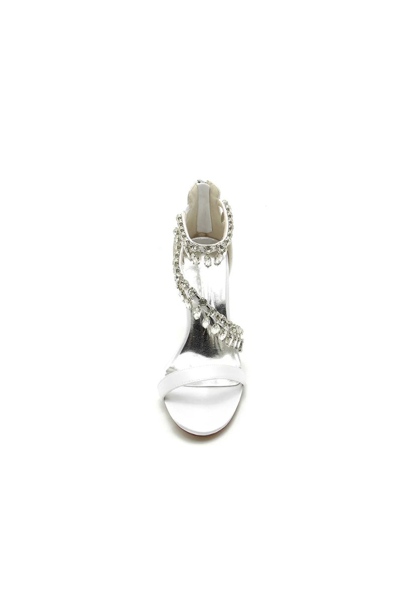 Open Toe Crystal Ankle Strap Stiletto Sandals - KissProm