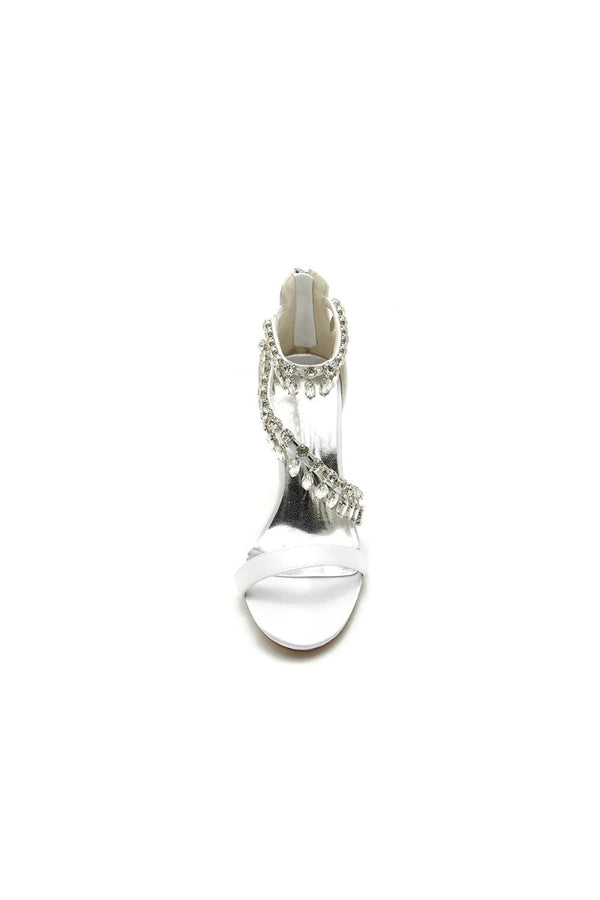 Open Toe Crystal Ankle Strap Stiletto Sandals - KissProm